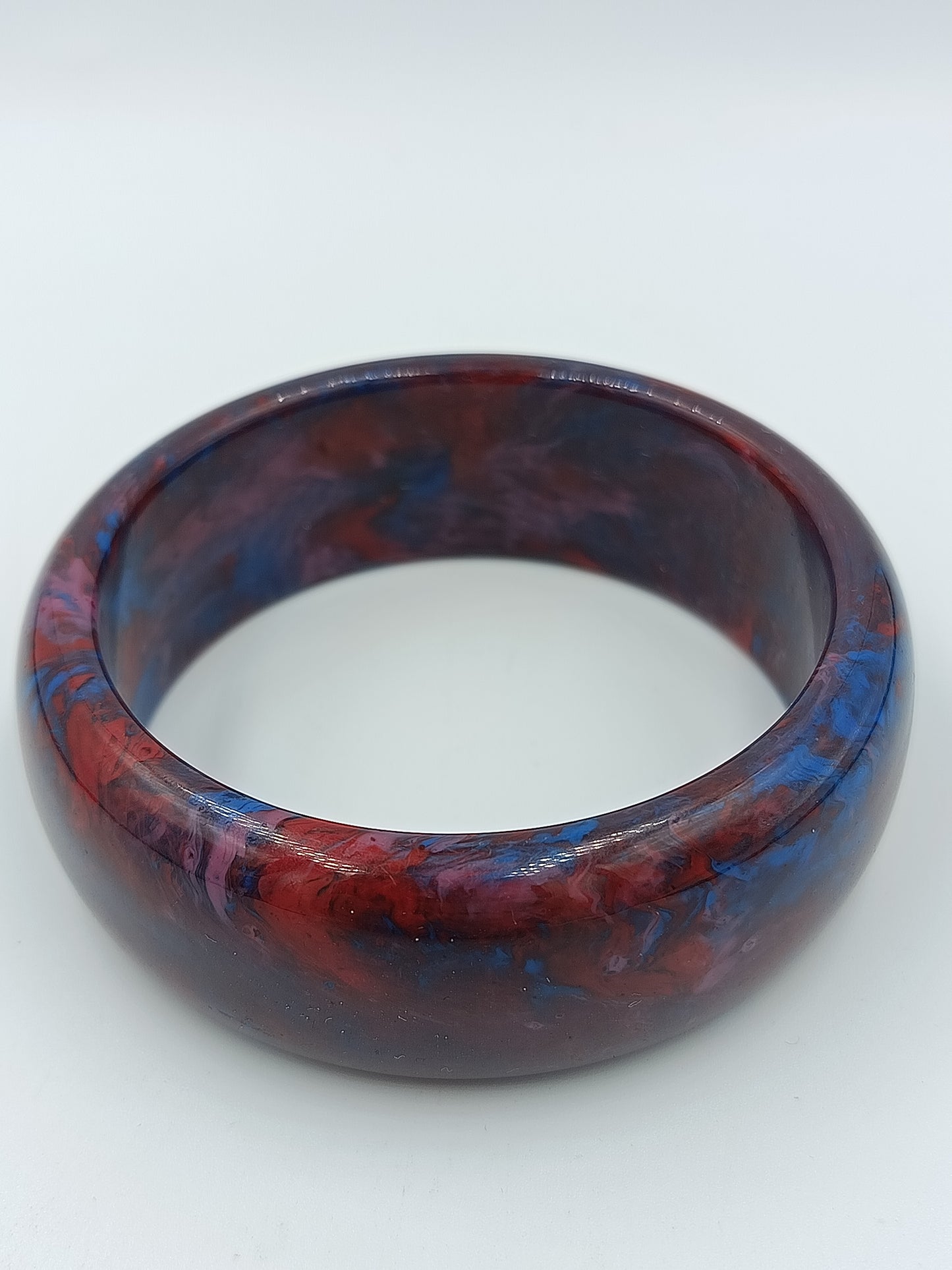 Vintage Armreif Marmoriert  Rot Blau Statement Bangle