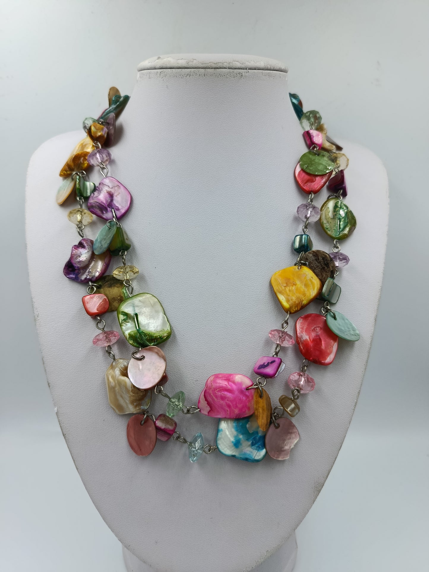 Vintage Statement Kette Bunt Perlmutt und Glas Unikat