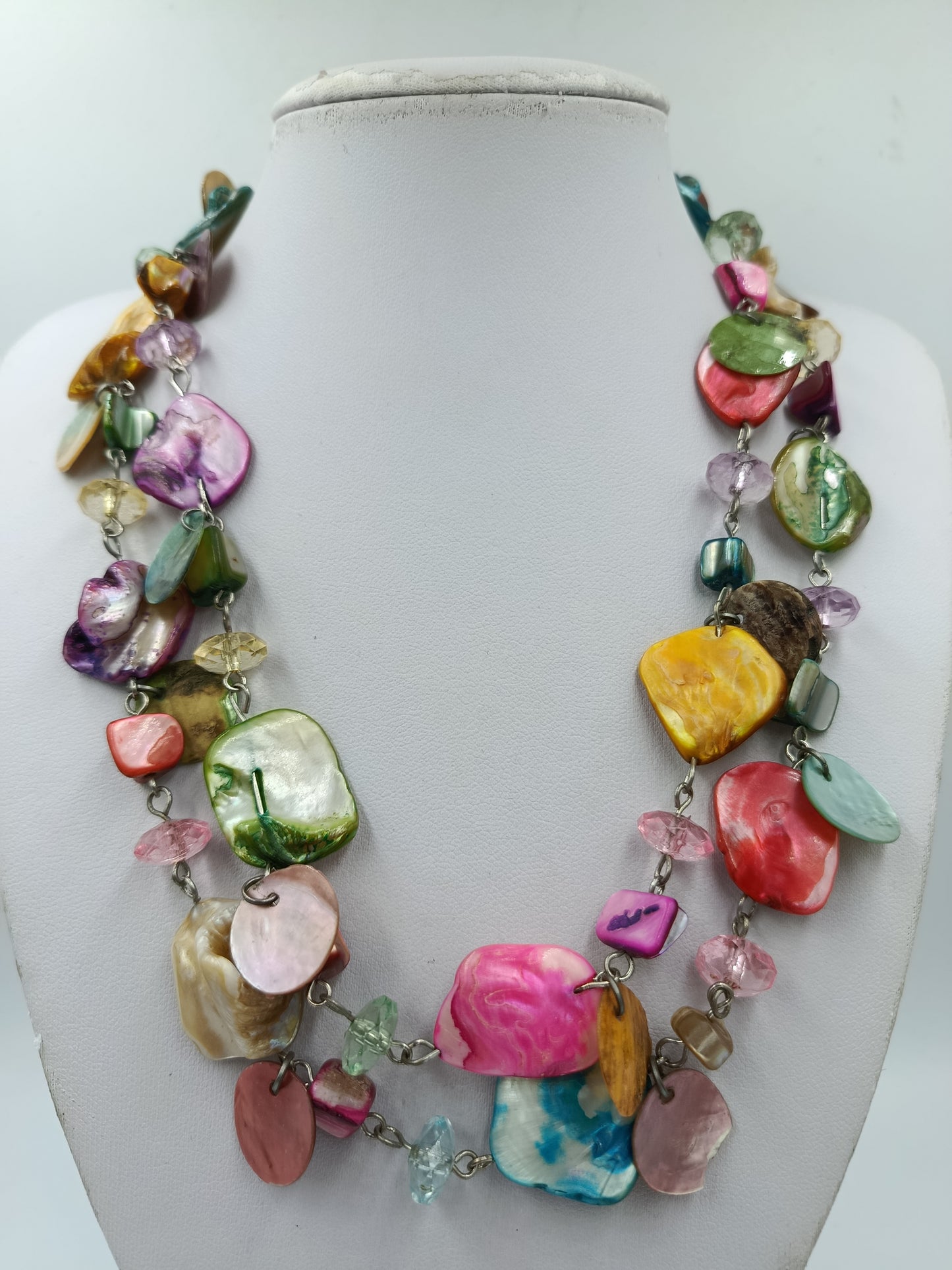 Vintage Statement Kette Bunt Perlmutt und Glas Unikat