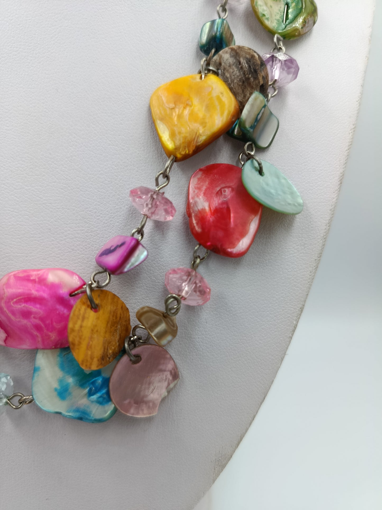 Vintage Statement Kette Bunt Perlmutt und Glas Unikat