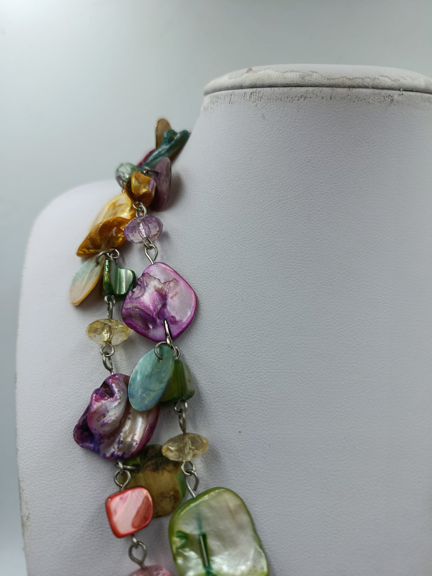 Vintage Statement Kette Bunt Perlmutt und Glas Unikat