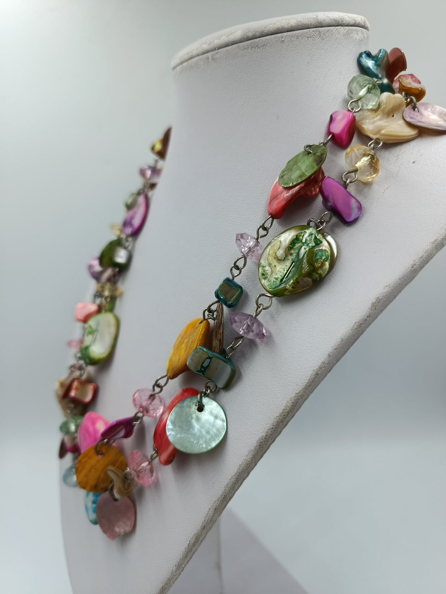 Vintage Statement Kette Bunt Perlmutt und Glas Unikat