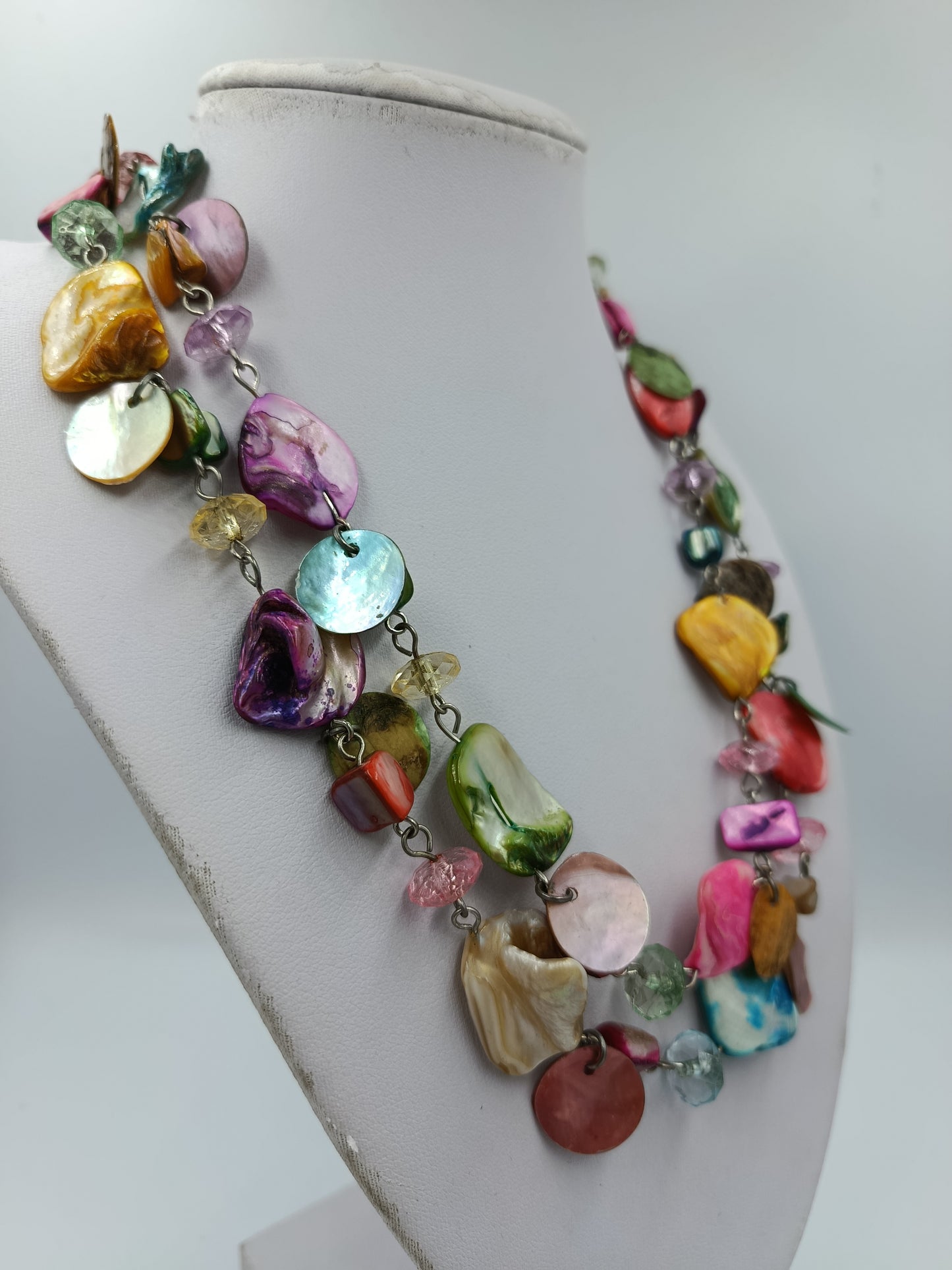 Vintage Statement Kette Bunt Perlmutt und Glas Unikat