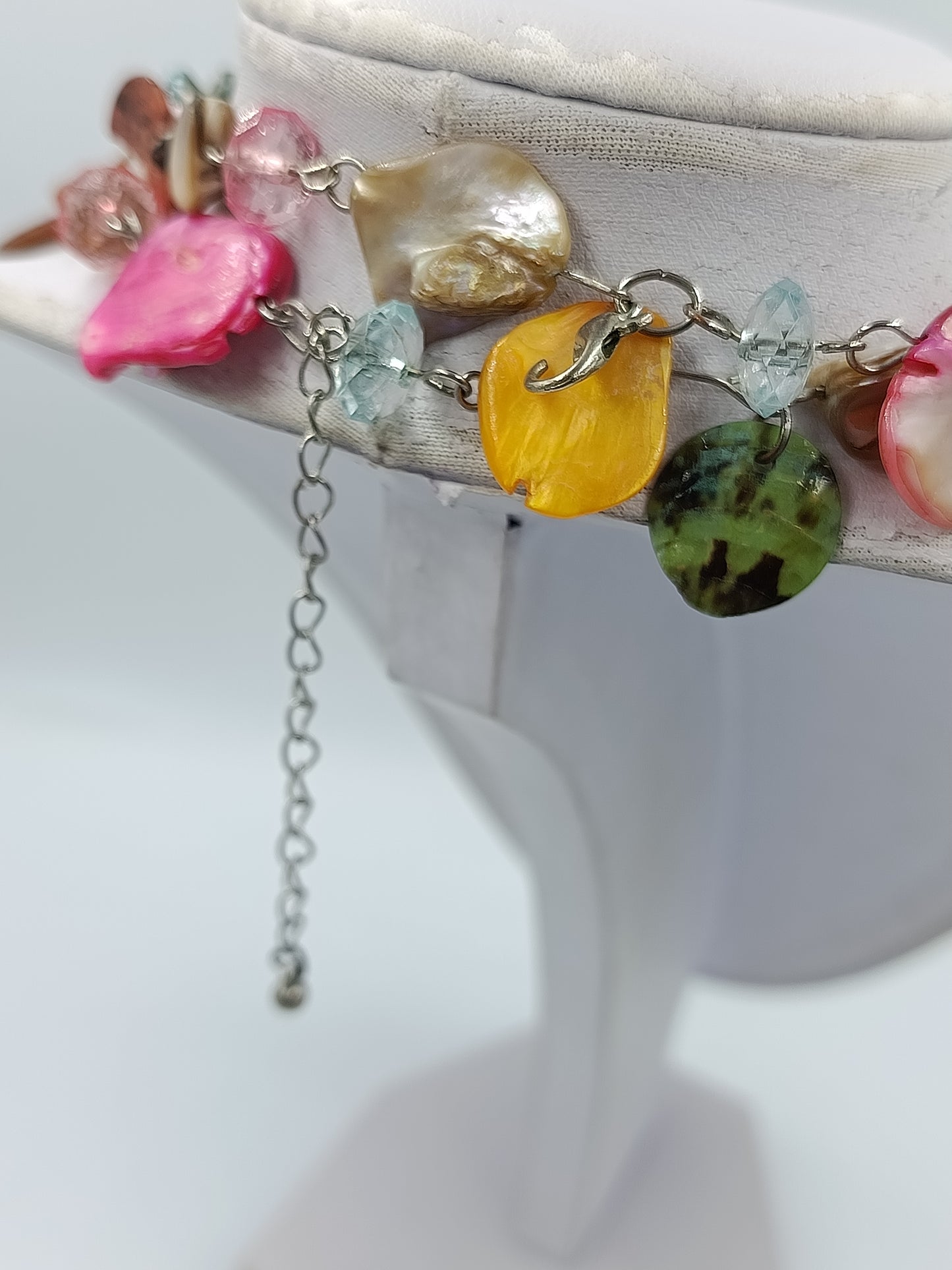 Vintage Statement Kette Bunt Perlmutt und Glas Unikat