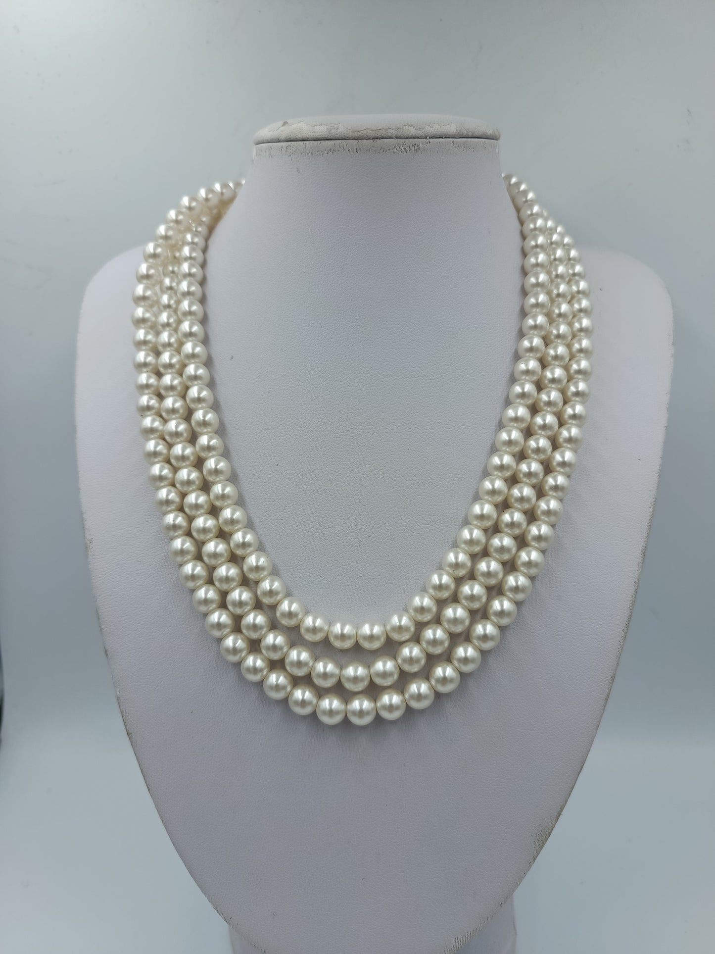 Vintage Perlenkette 3 reihig Klassisch Weiß Elegant