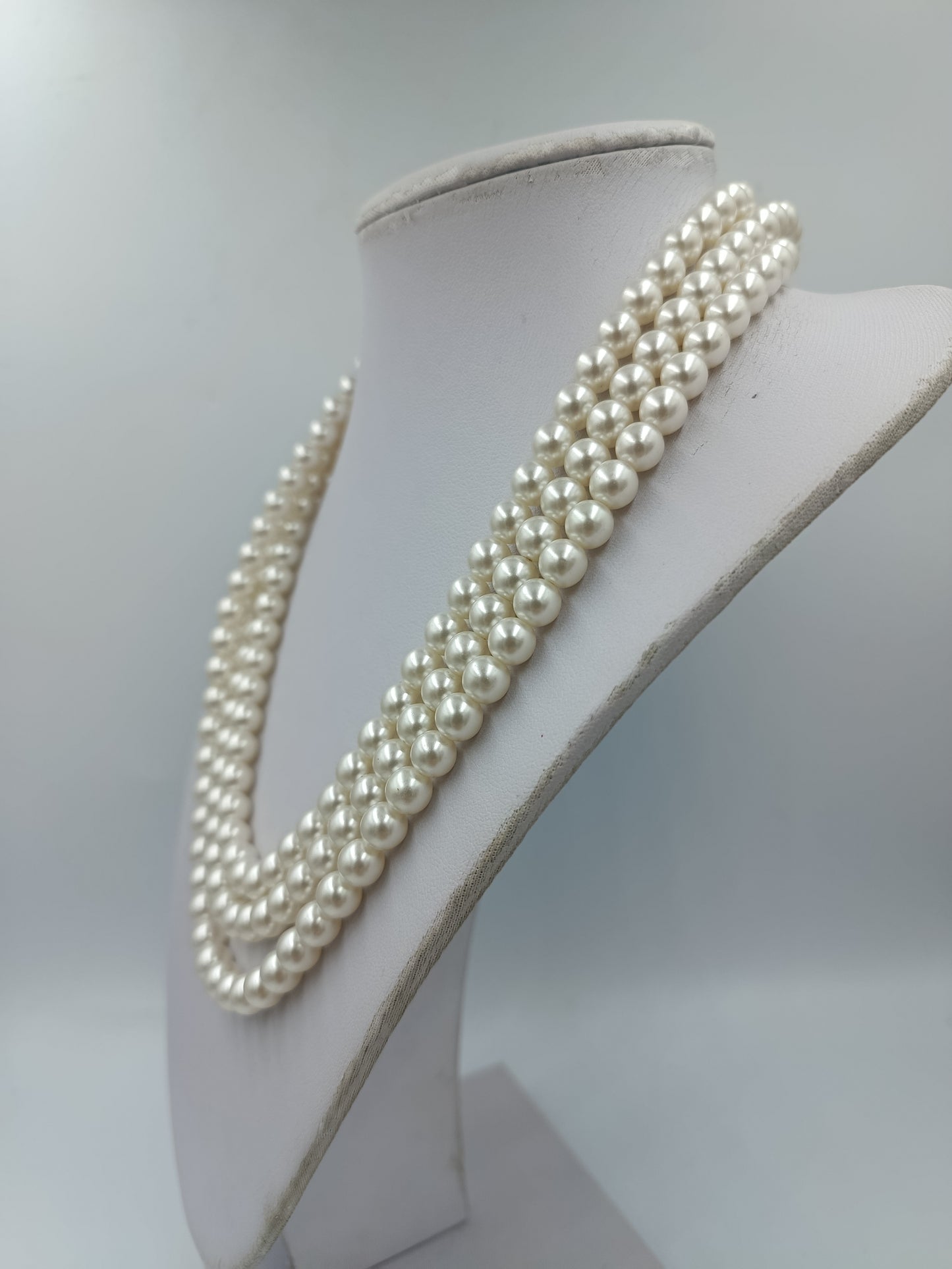 Vintage Perlenkette 3 reihig Klassisch Weiß Elegant