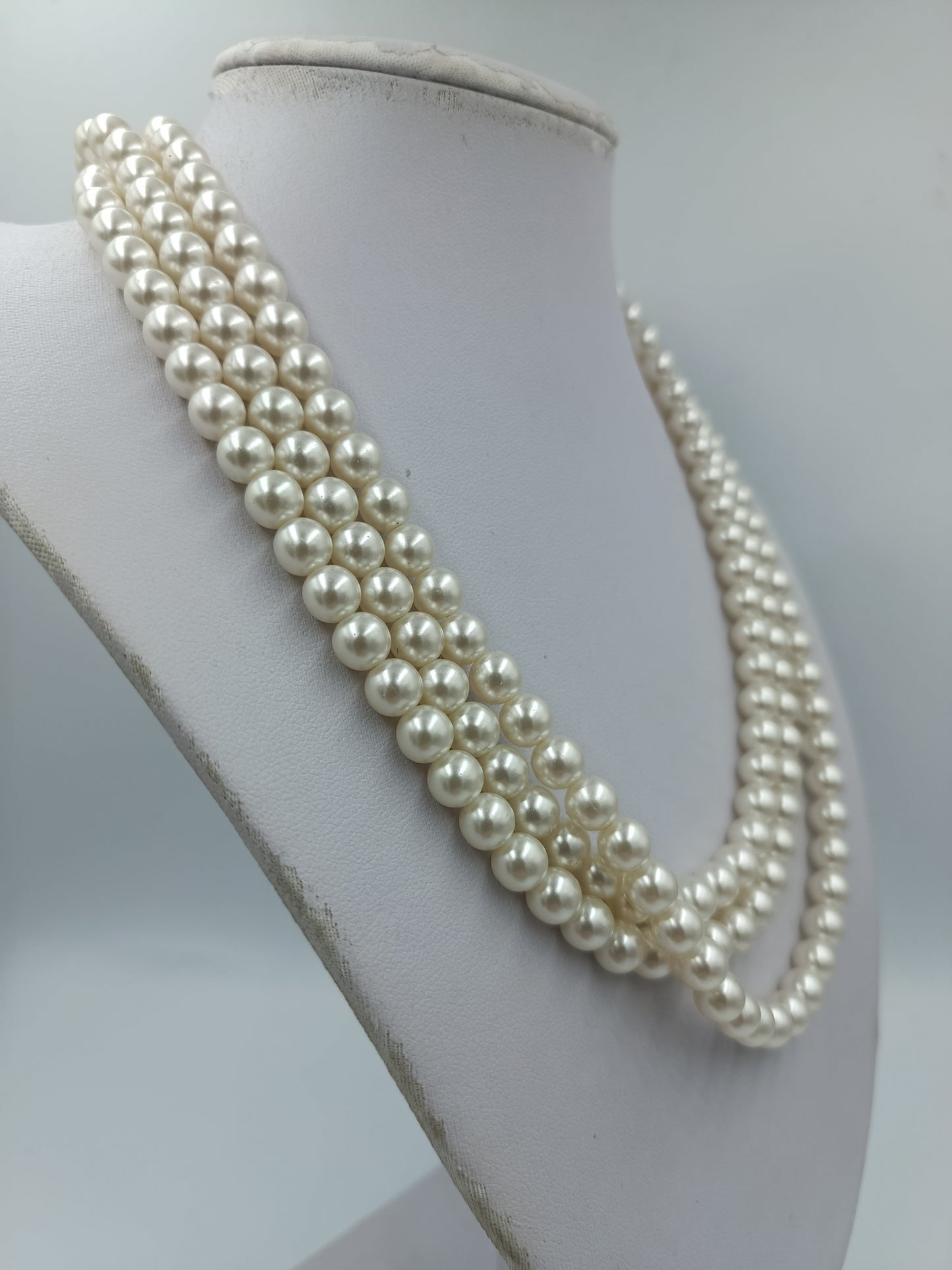 Vintage Perlenkette 3 reihig Klassisch Weiß Elegant