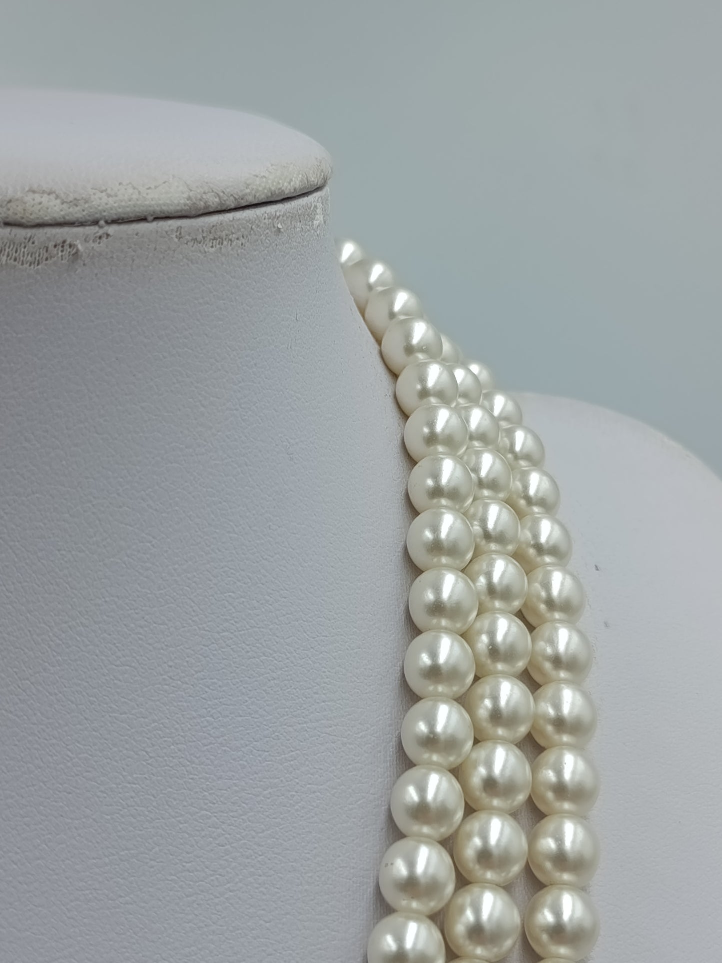Vintage Perlenkette 3 reihig Klassisch Weiß Elegant