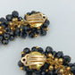 Vintage Statement Ohrclips Schwarz Gold – Facettierte Glasperlen