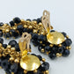 Vintage Statement Ohrclips Schwarz Gold – Facettierte Glasperlen