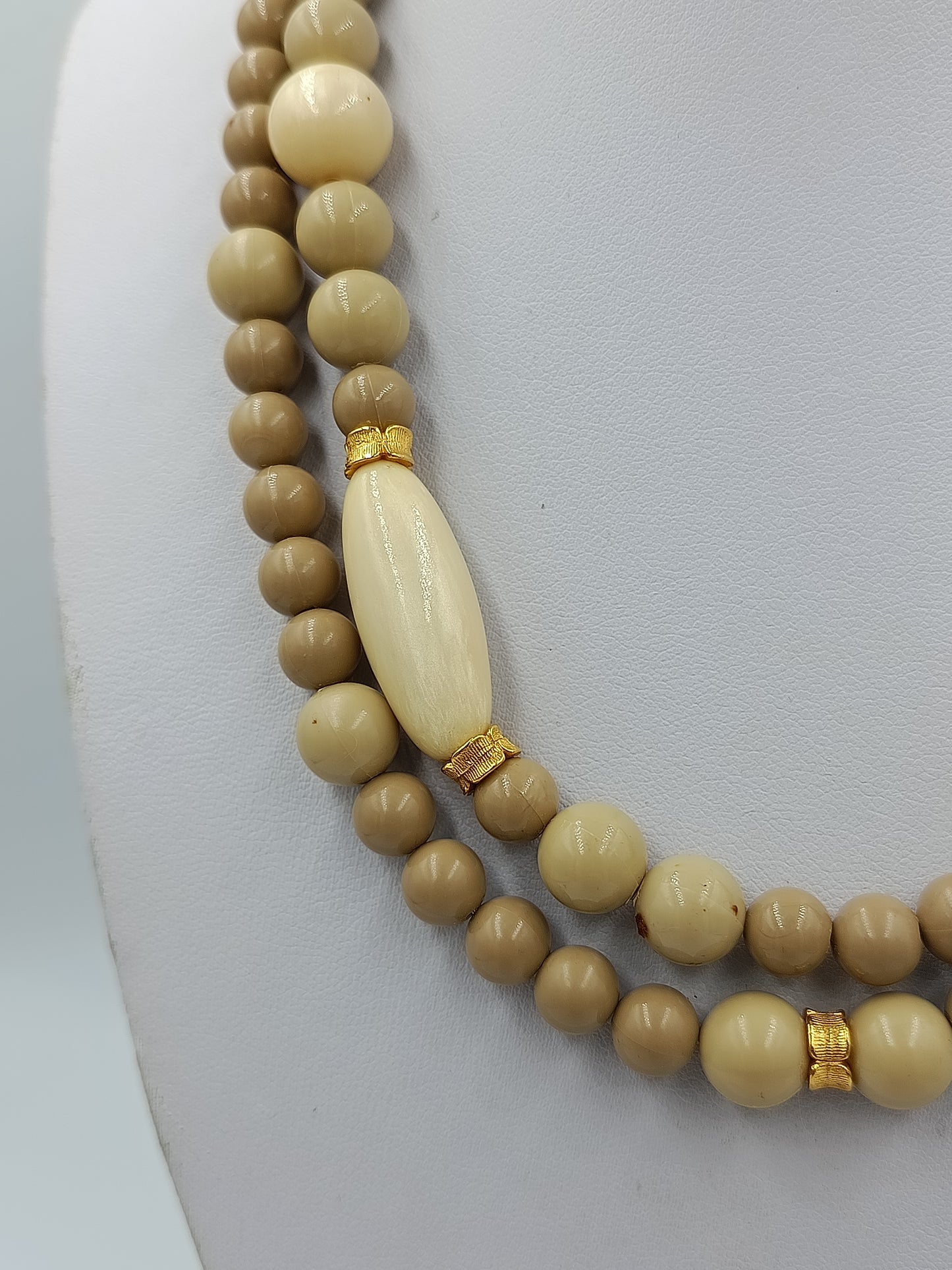 Vintage Doppelreihige Perlenkette Beige  Creme Statement Collier