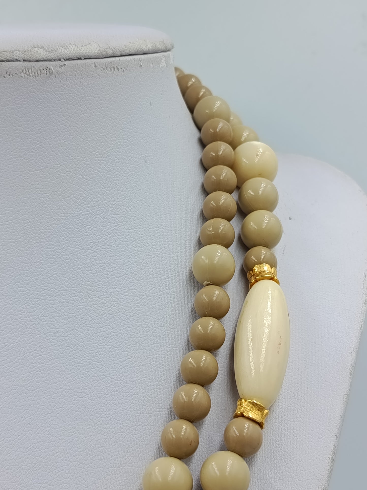 Vintage Doppelreihige Perlenkette Beige  Creme Statement Collier