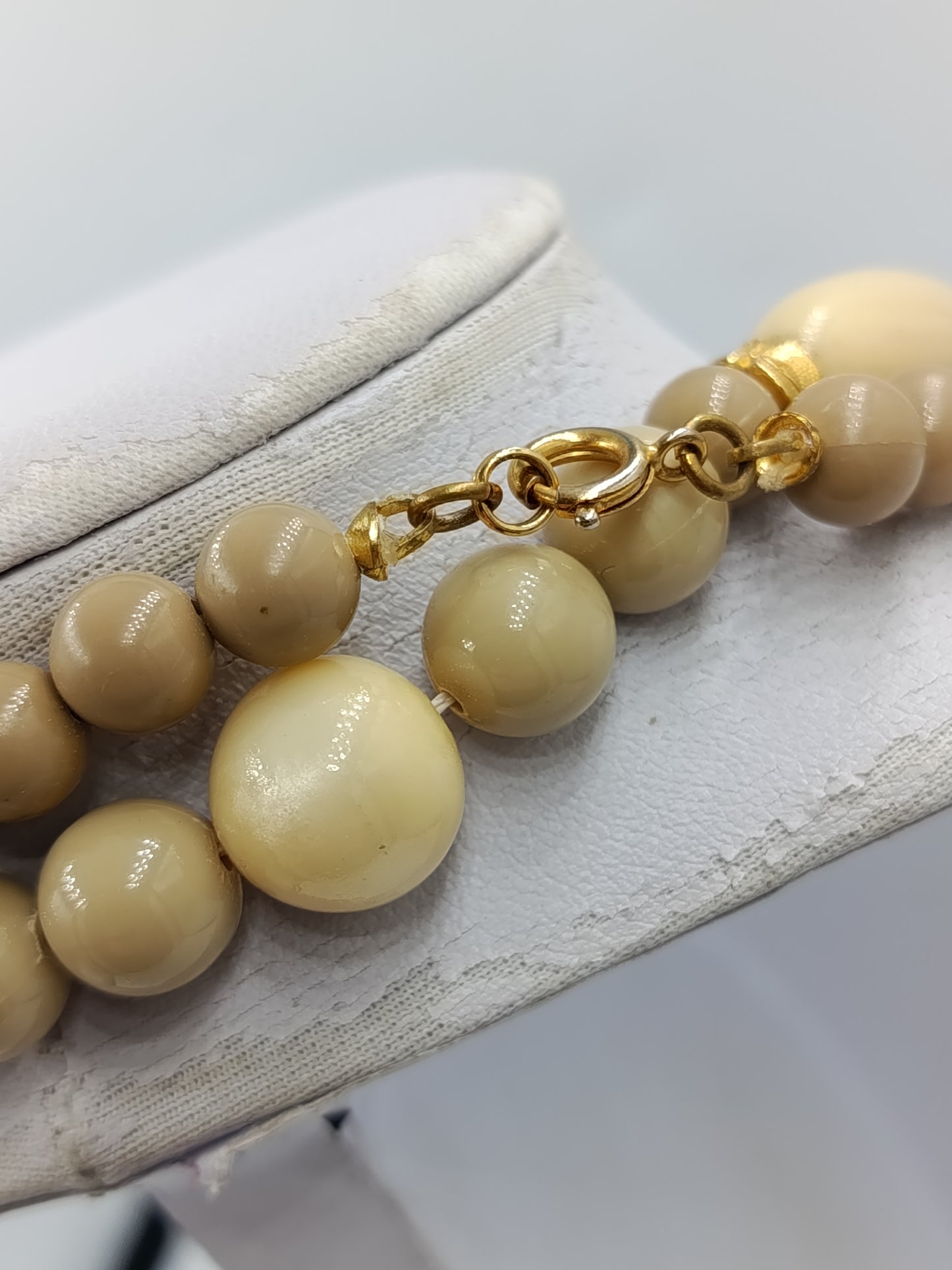 Vintage Doppelreihige Perlenkette Beige  Creme Statement Collier