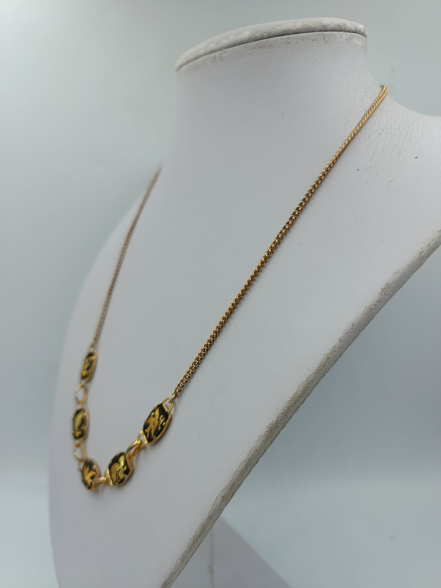 Vintage Collier mit schwarzem Emaille und goldfarbenen Vogelmotiven