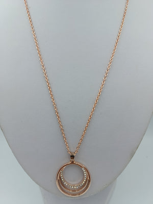 Roségold farbende Kette mit Kreis Anhänger Strass filigraner Schmuck