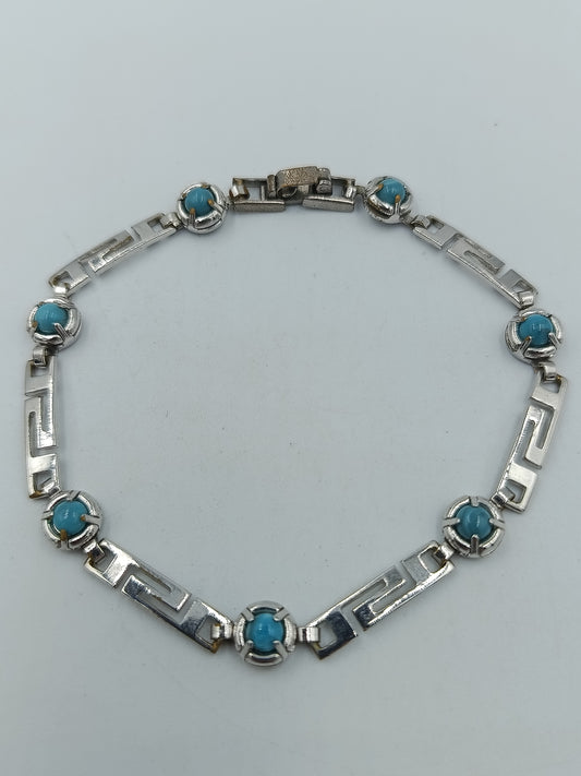 Silberfarbenes Armband mit türkisfarbenen Steinen  Vintage Stil