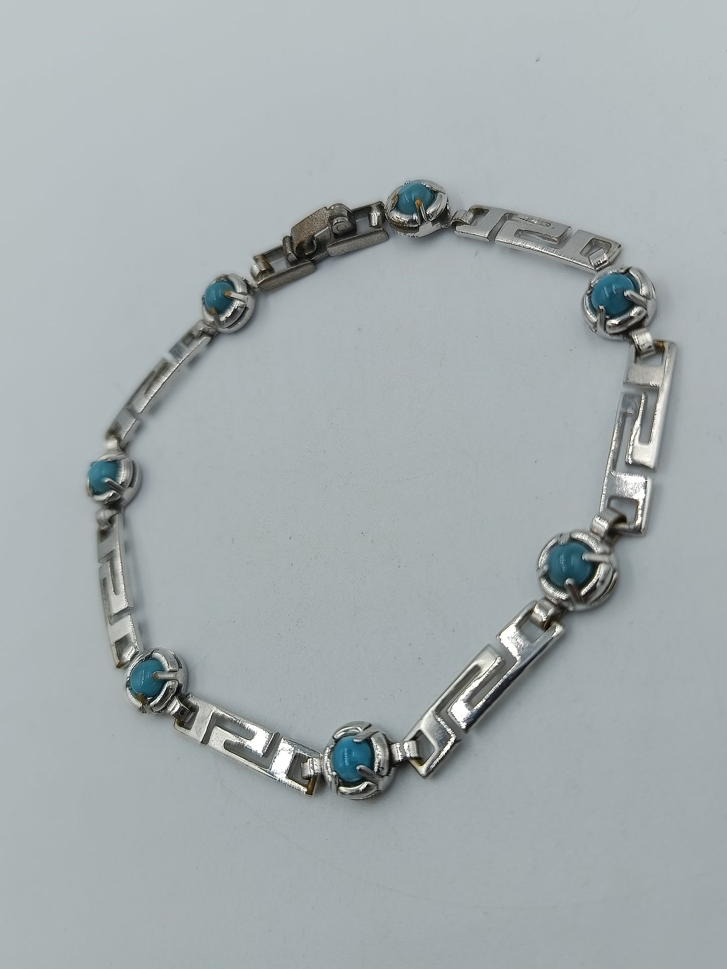 Silberfarbenes Armband mit türkisfarbenen Steinen  Vintage Stil