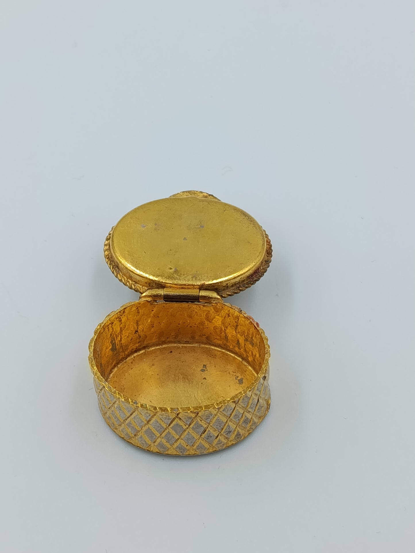 Vintage Pillendose  Schmuckdose mit Millefiori Glas rund  3,2 cm