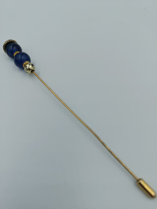 Elegante Vintage Hutnadel Broschennadel gold blau 14 cm