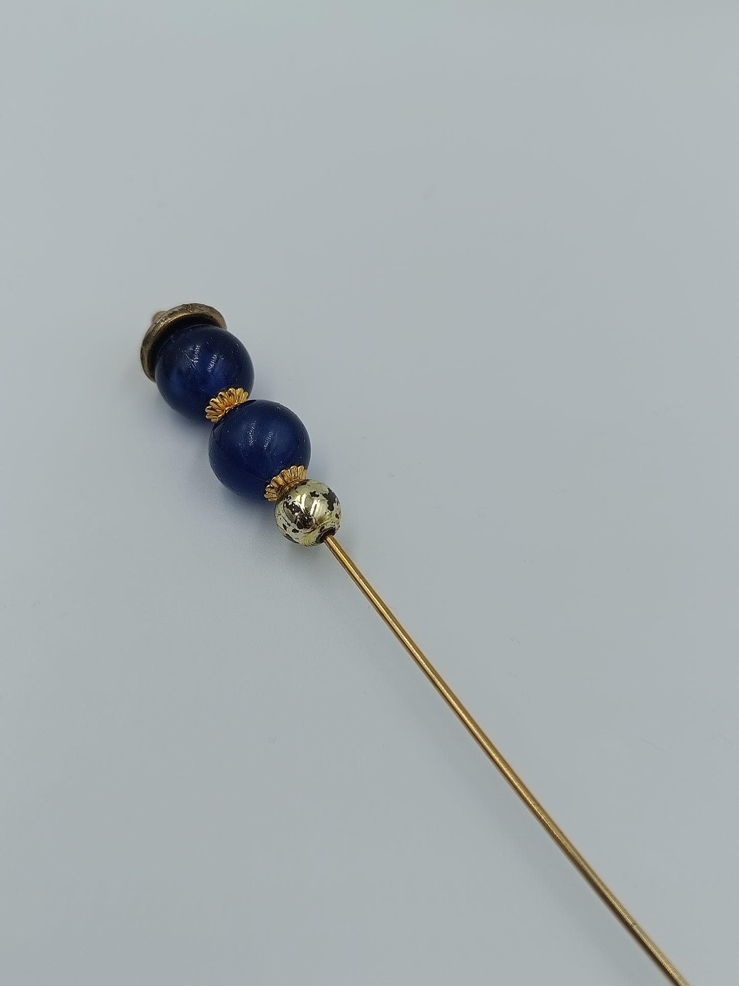Elegante Vintage Hutnadel Broschennadel gold blau 14 cm