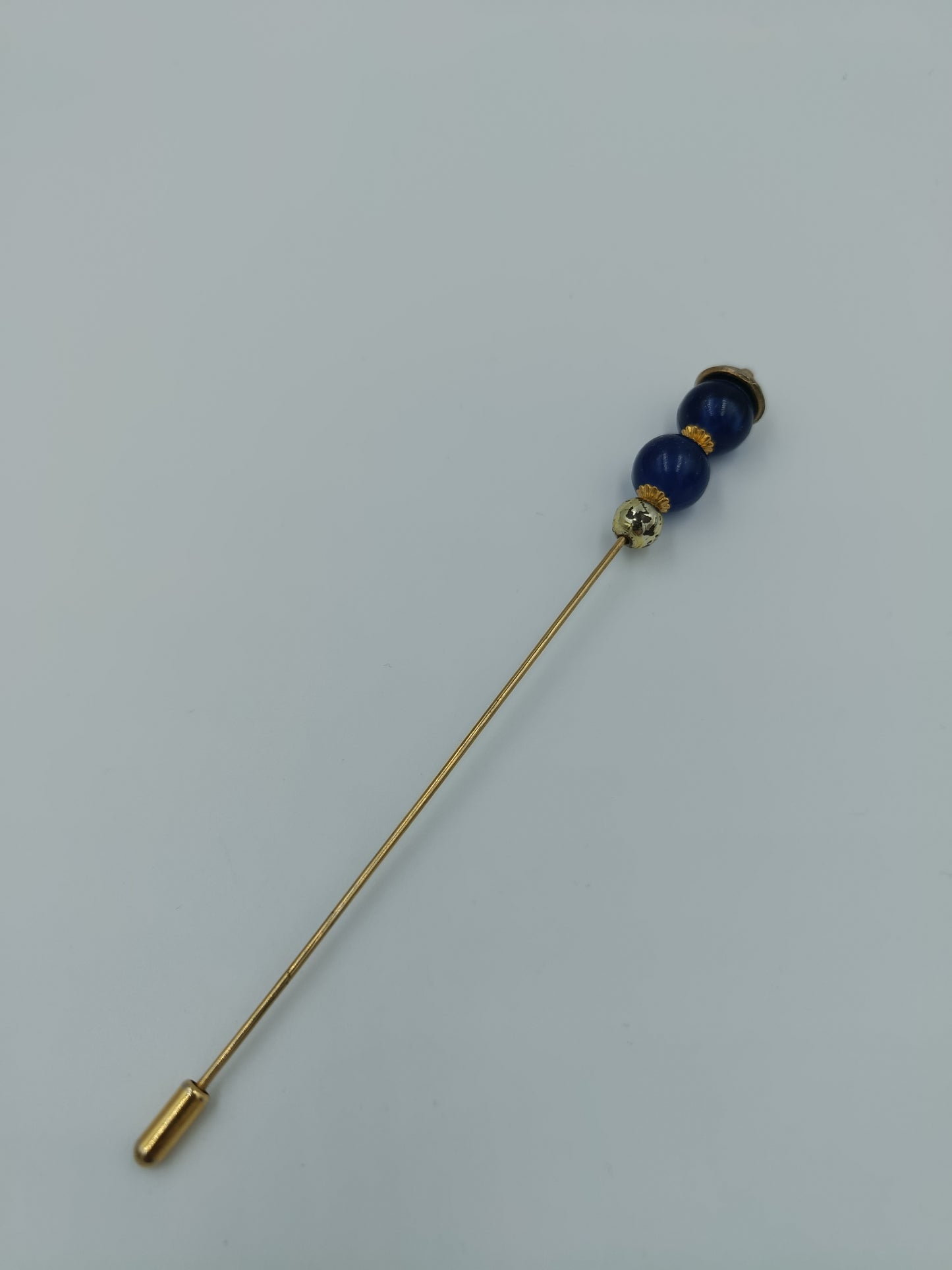 Elegante Vintage Hutnadel Broschennadel gold blau 14 cm
