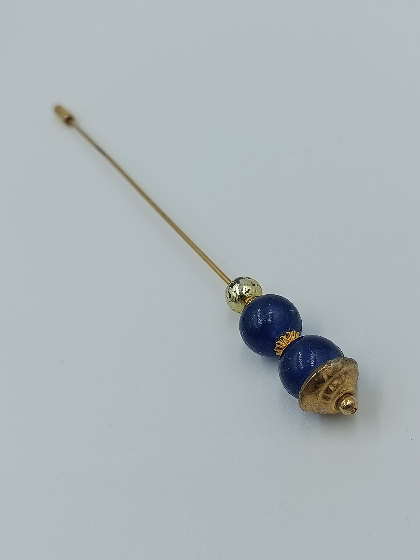 Elegante Vintage Hutnadel Broschennadel gold blau 14 cm
