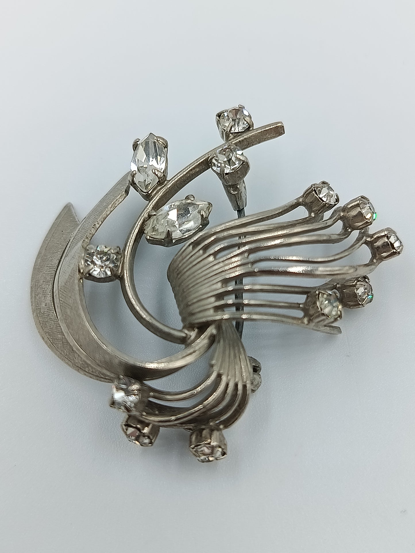 Wunderschöne Vintage Brosche silber Strass floral