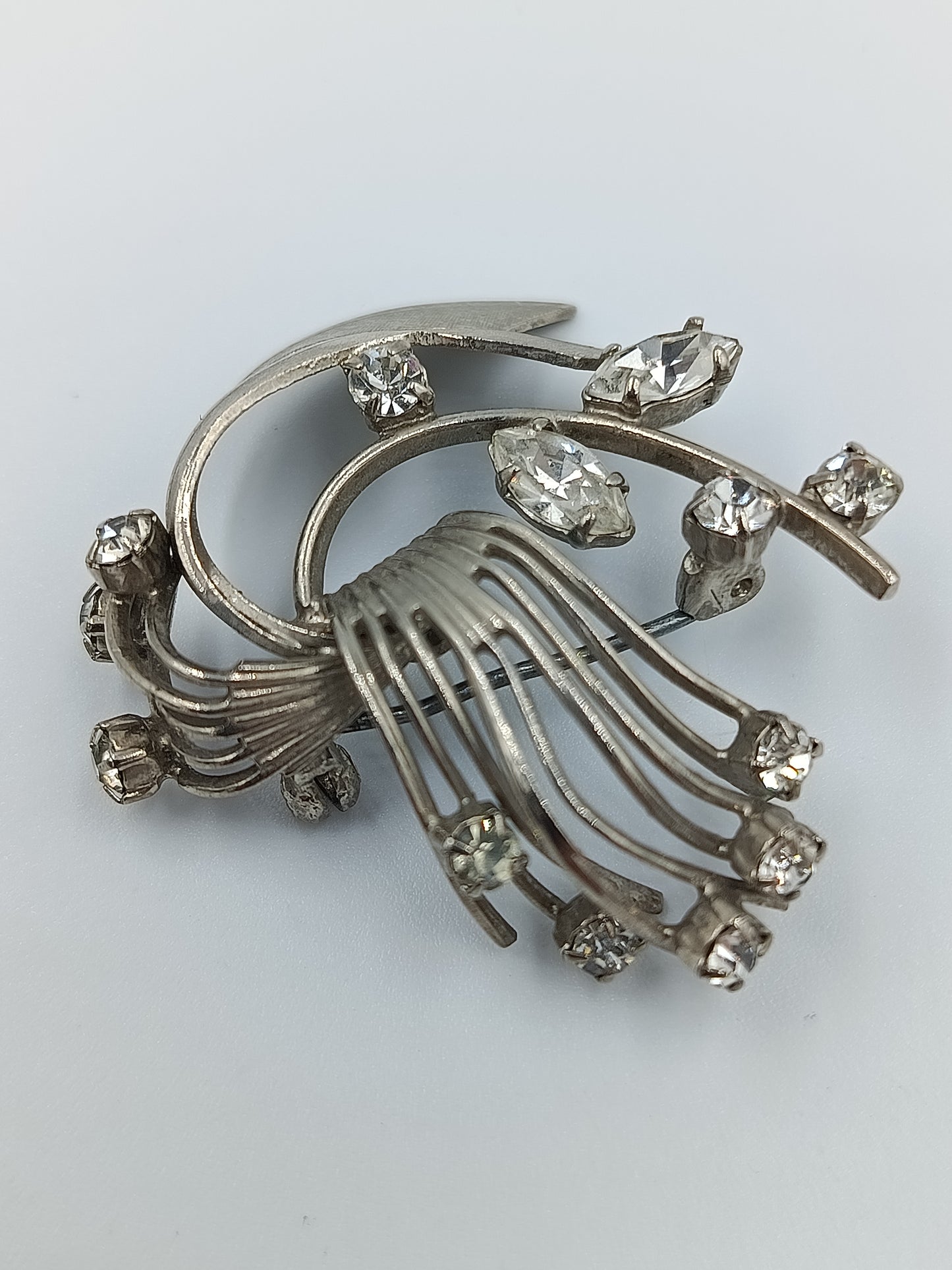 Wunderschöne Vintage Brosche silber Strass floral