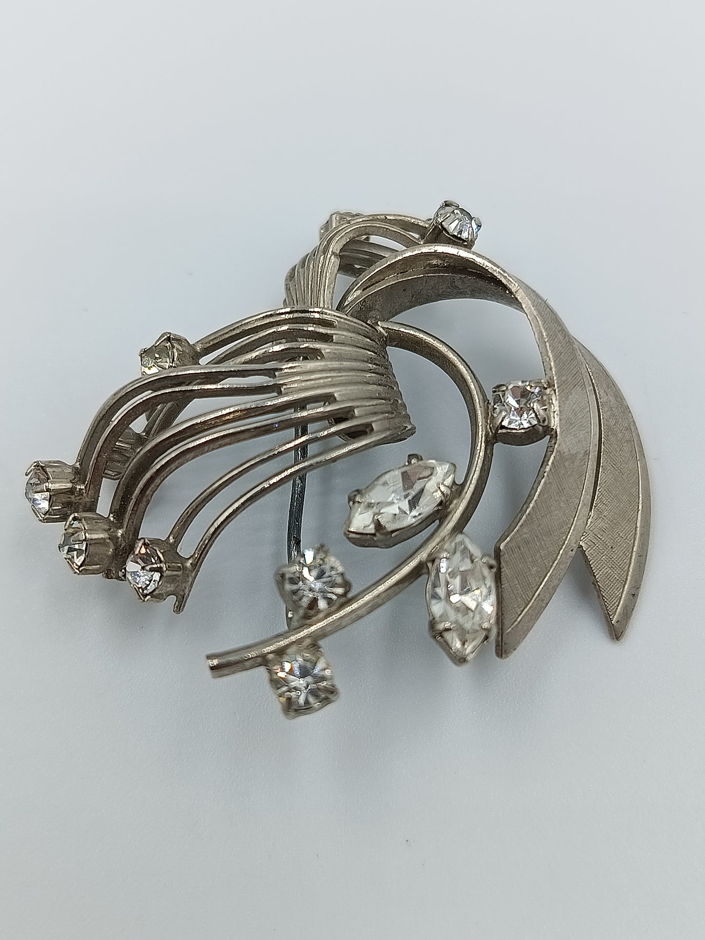 Wunderschöne Vintage Brosche silber Strass floral