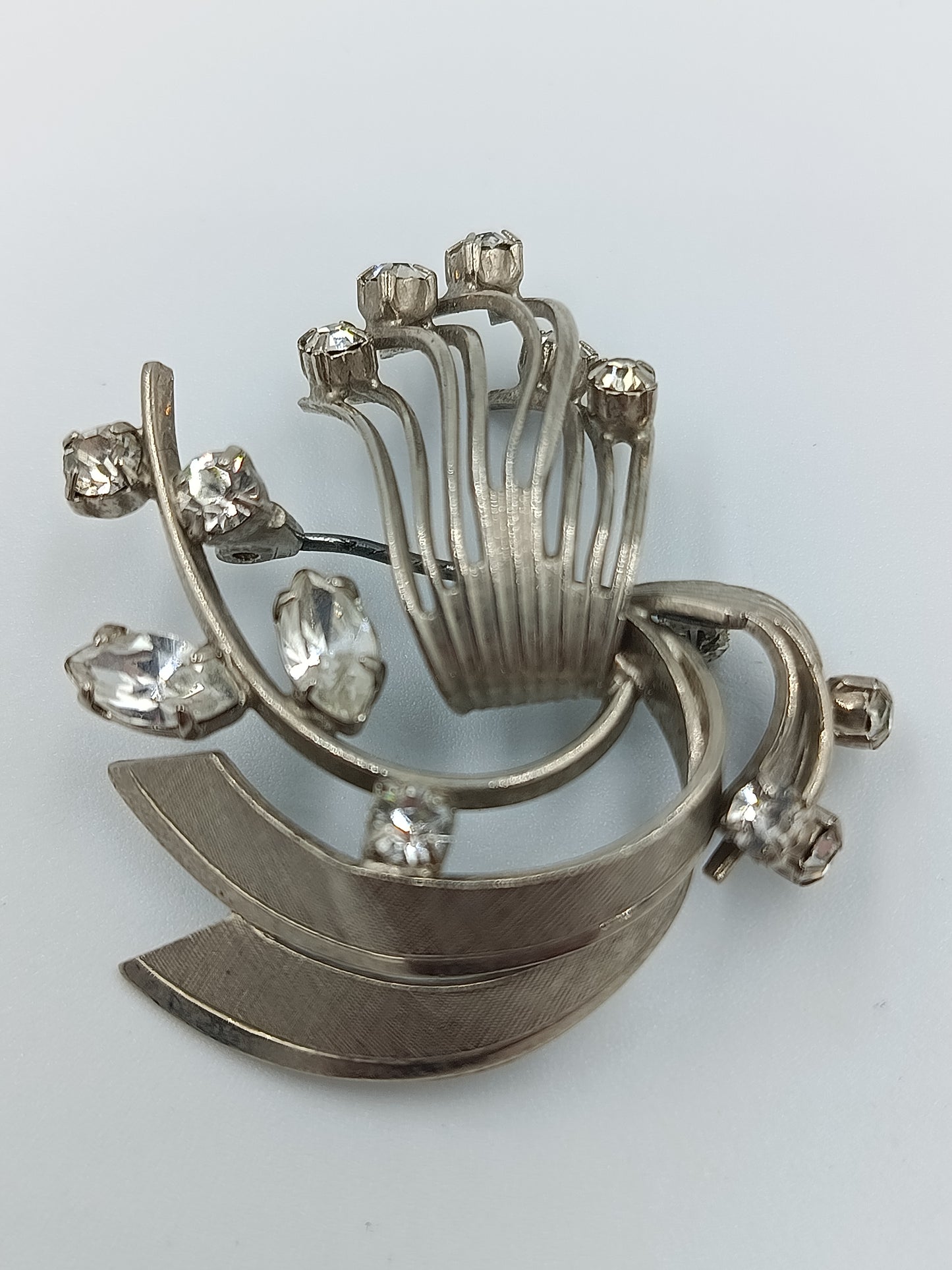 Wunderschöne Vintage Brosche silber Strass floral