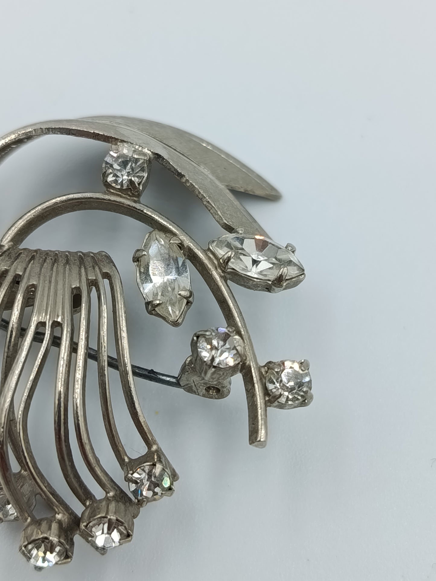Wunderschöne Vintage Brosche silber Strass floral