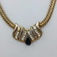 Vintage Collier geflochtene Kette mit Strass Anhänger goldfarben