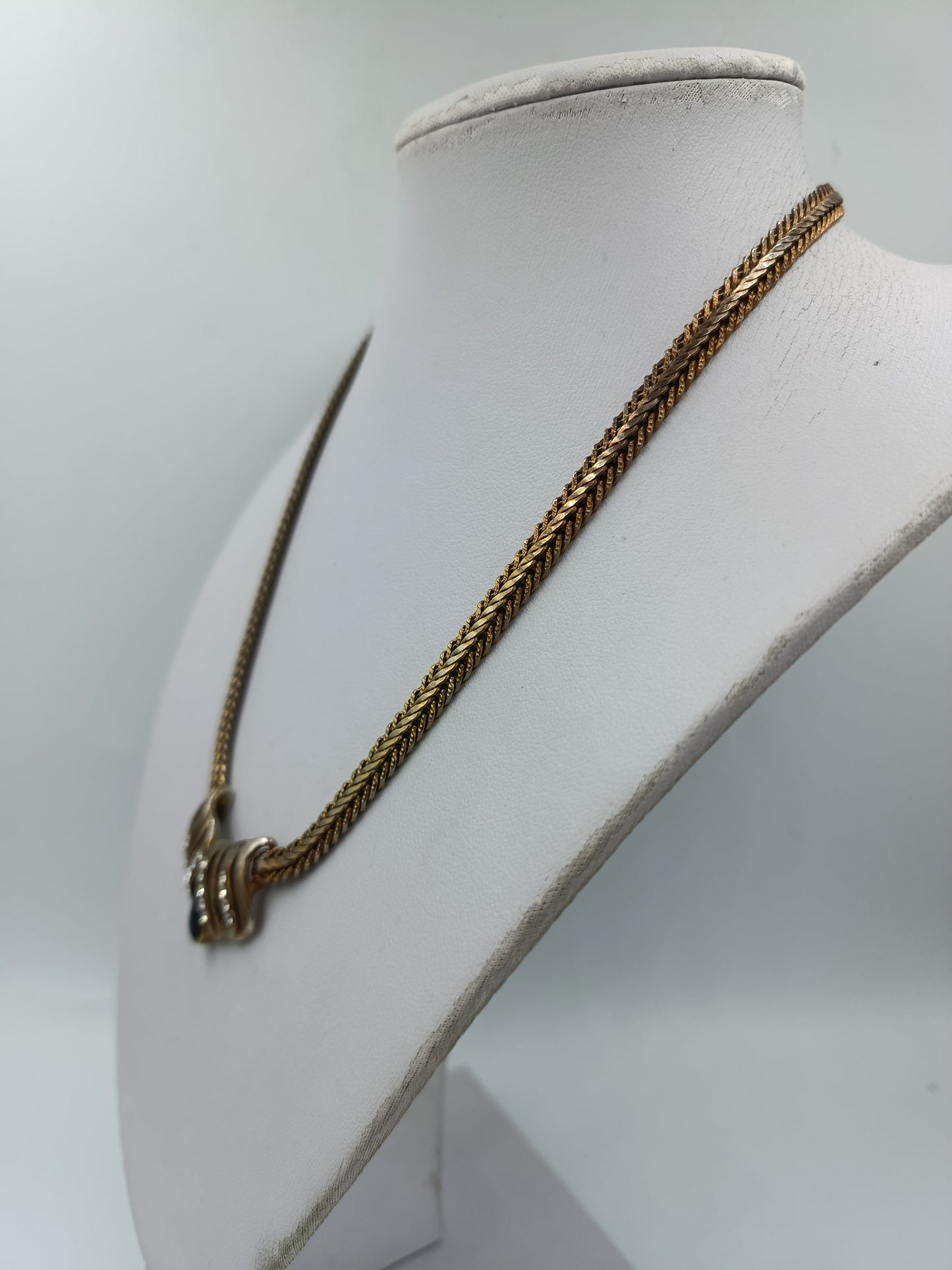 Vintage Collier geflochtene Kette mit Strass Anhänger goldfarben