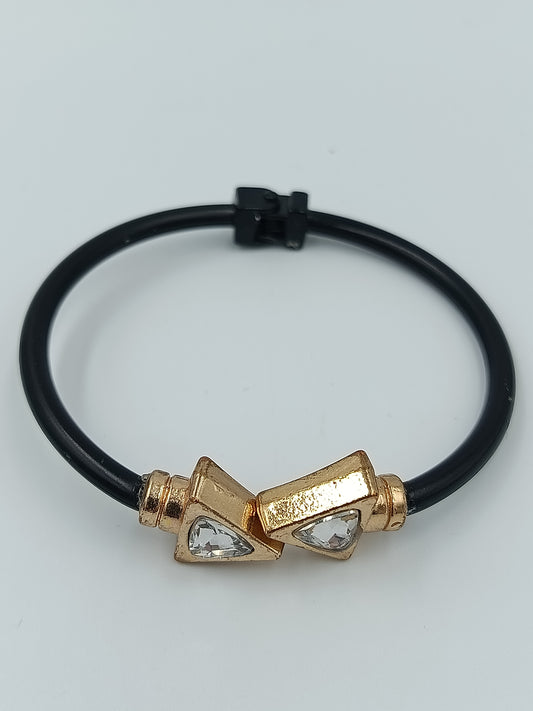 Vintage Armreif schwarz gold mit Strass geometrisch 6,5 cm