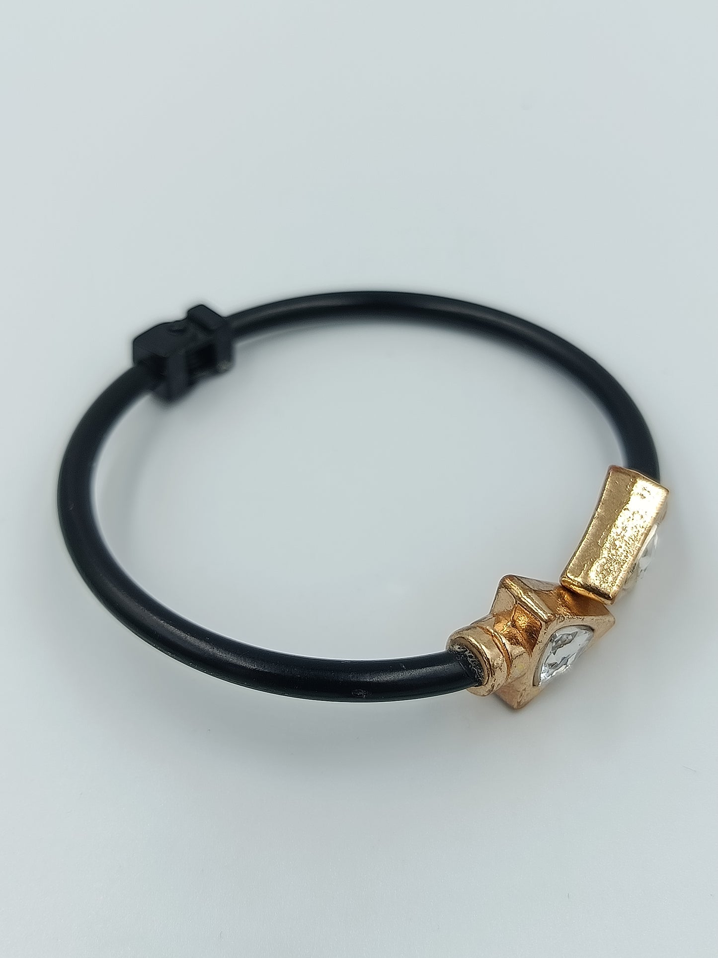 Vintage Armreif schwarz gold mit Strass geometrisch 6,5 cm