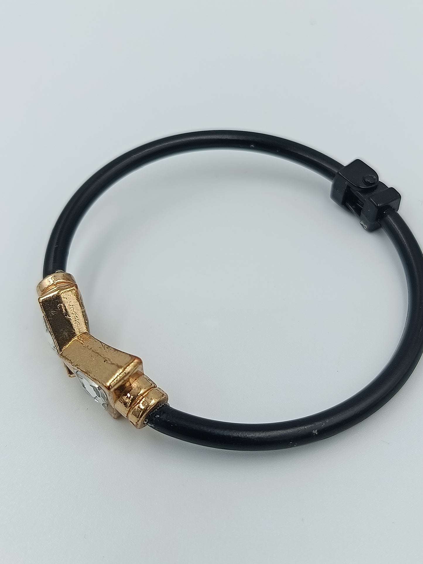 Vintage Armreif schwarz gold mit Strass geometrisch 6,5 cm