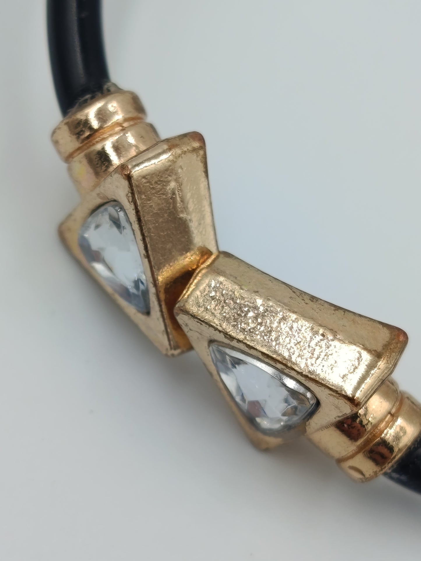 Vintage Armreif schwarz gold mit Strass geometrisch 6,5 cm