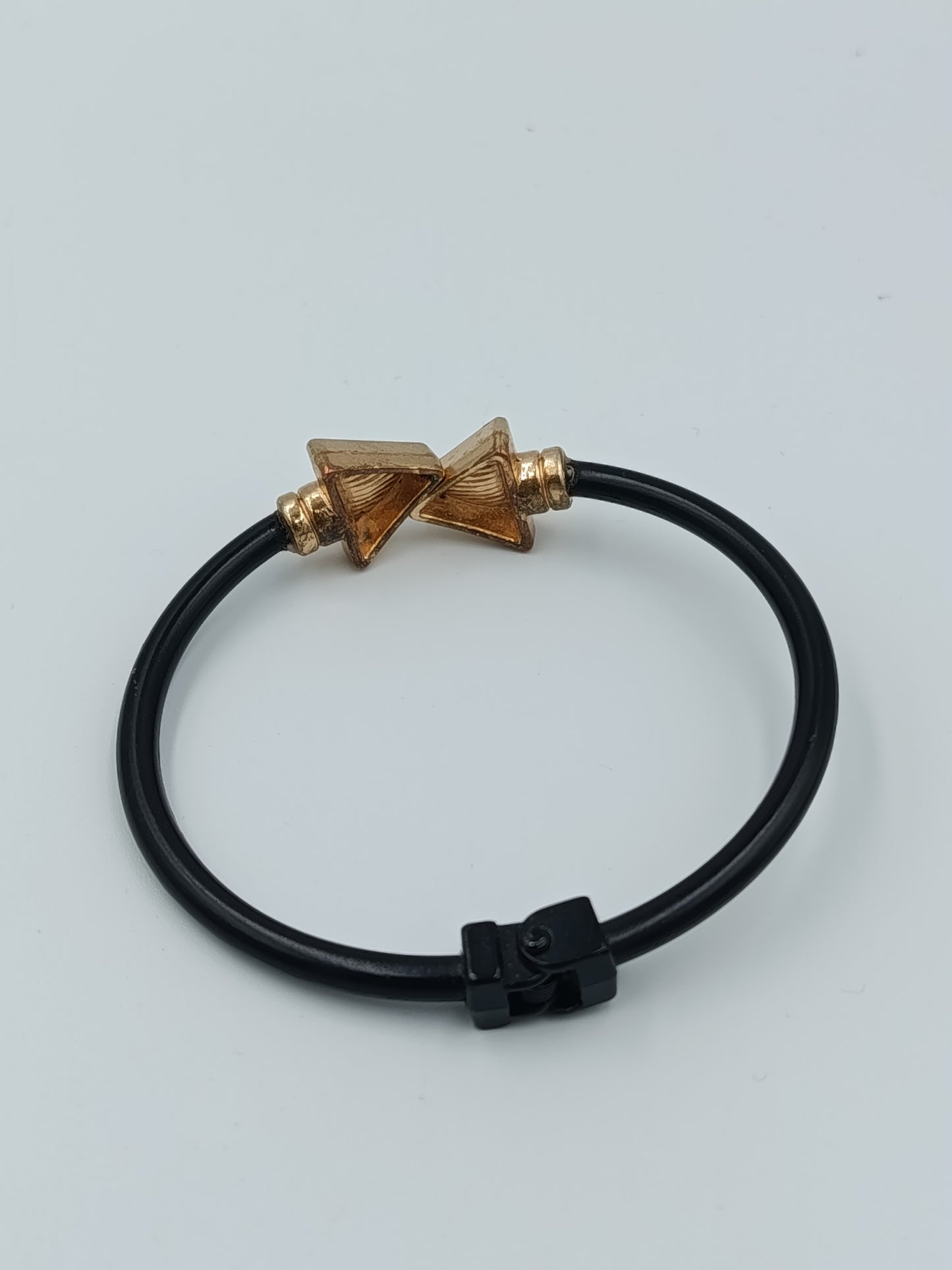 Vintage Armreif schwarz gold mit Strass geometrisch 6,5 cm