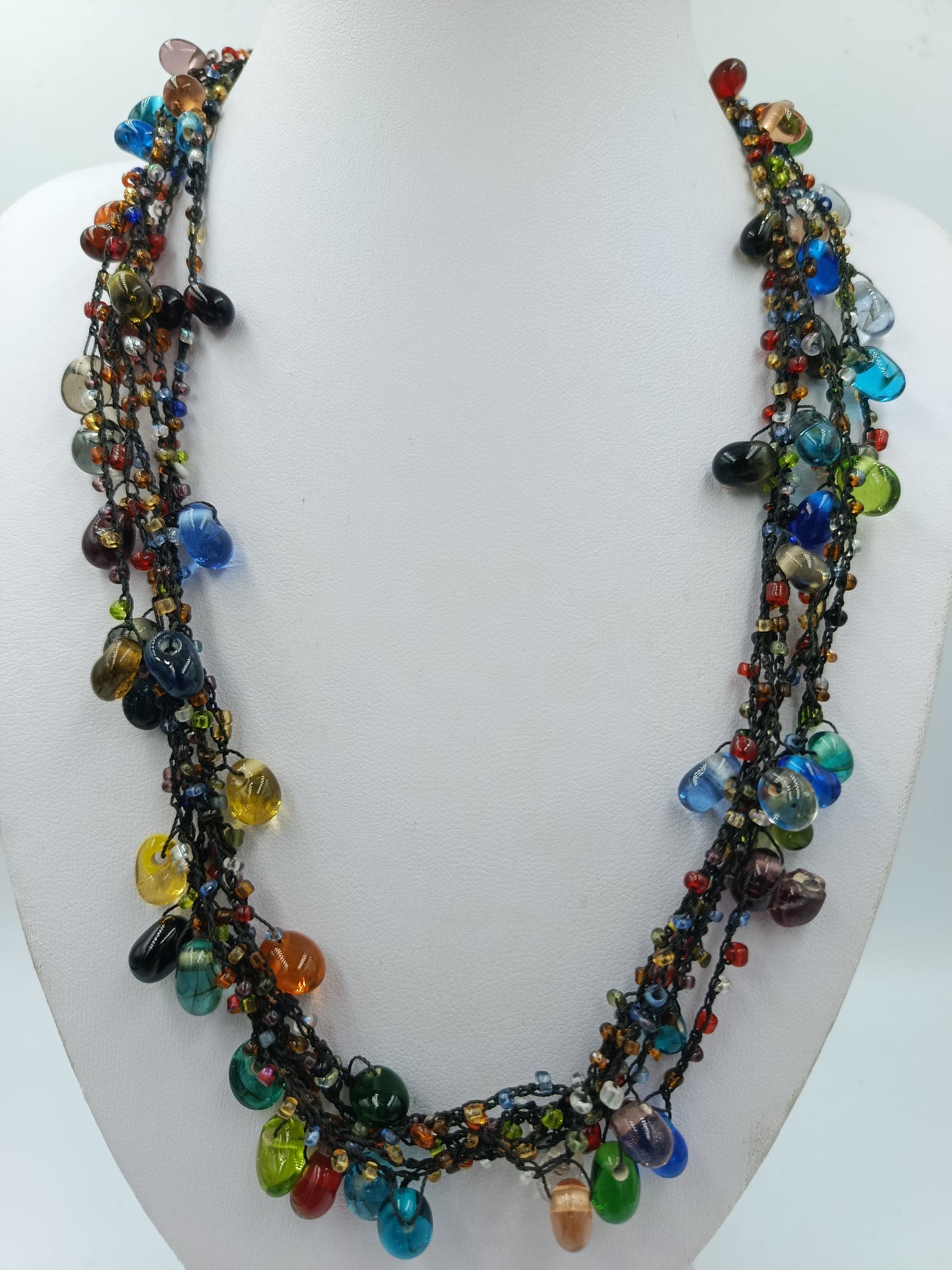 Bunte Glasperlen Statement Kette Multistrang 51,5 cm