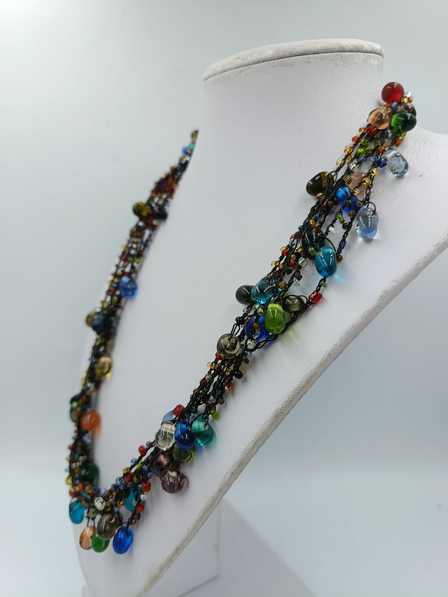 Bunte Glasperlen Statement Kette Multistrang 51,5 cm