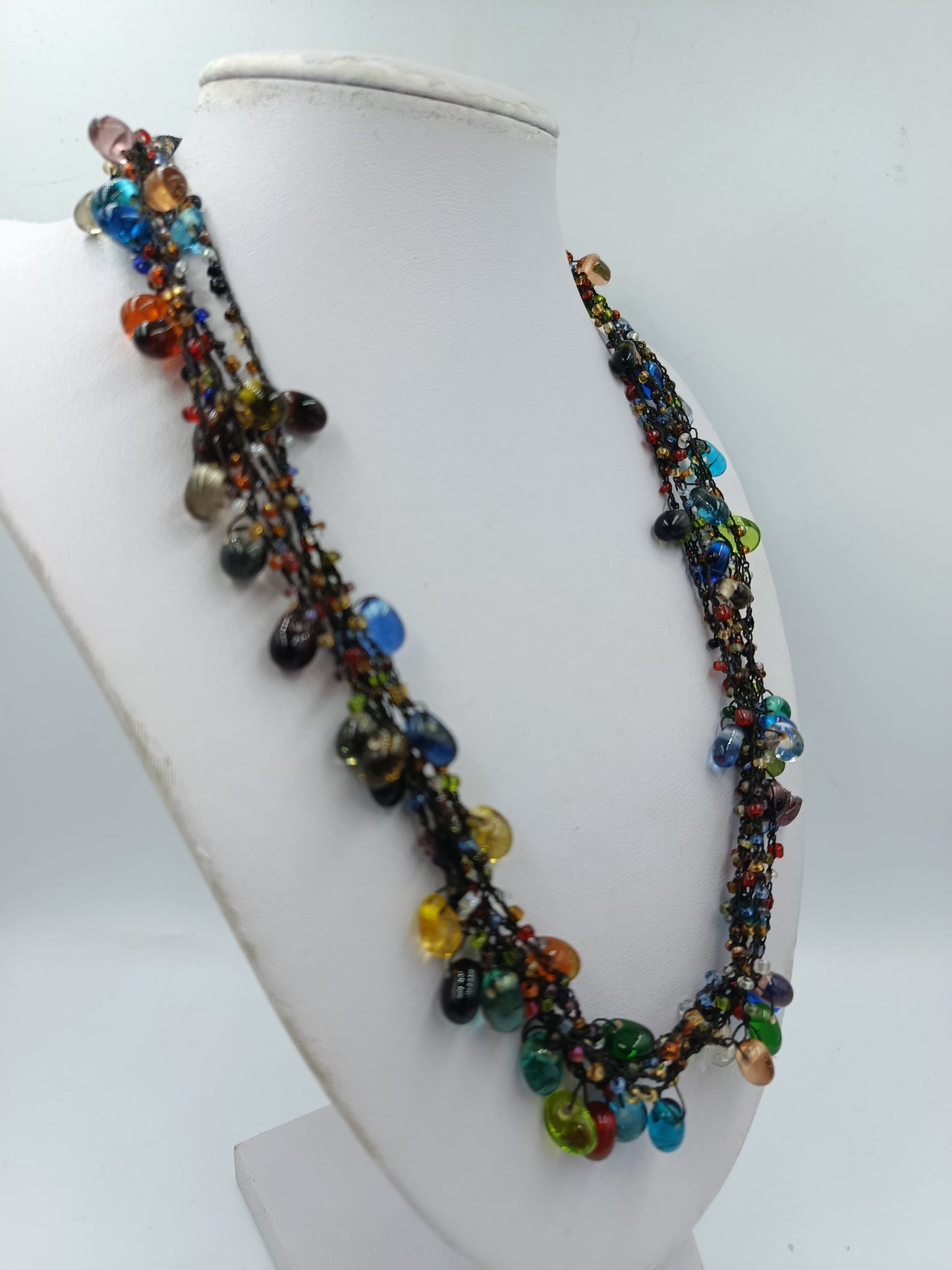 Bunte Glasperlen Statement Kette Multistrang 51,5 cm