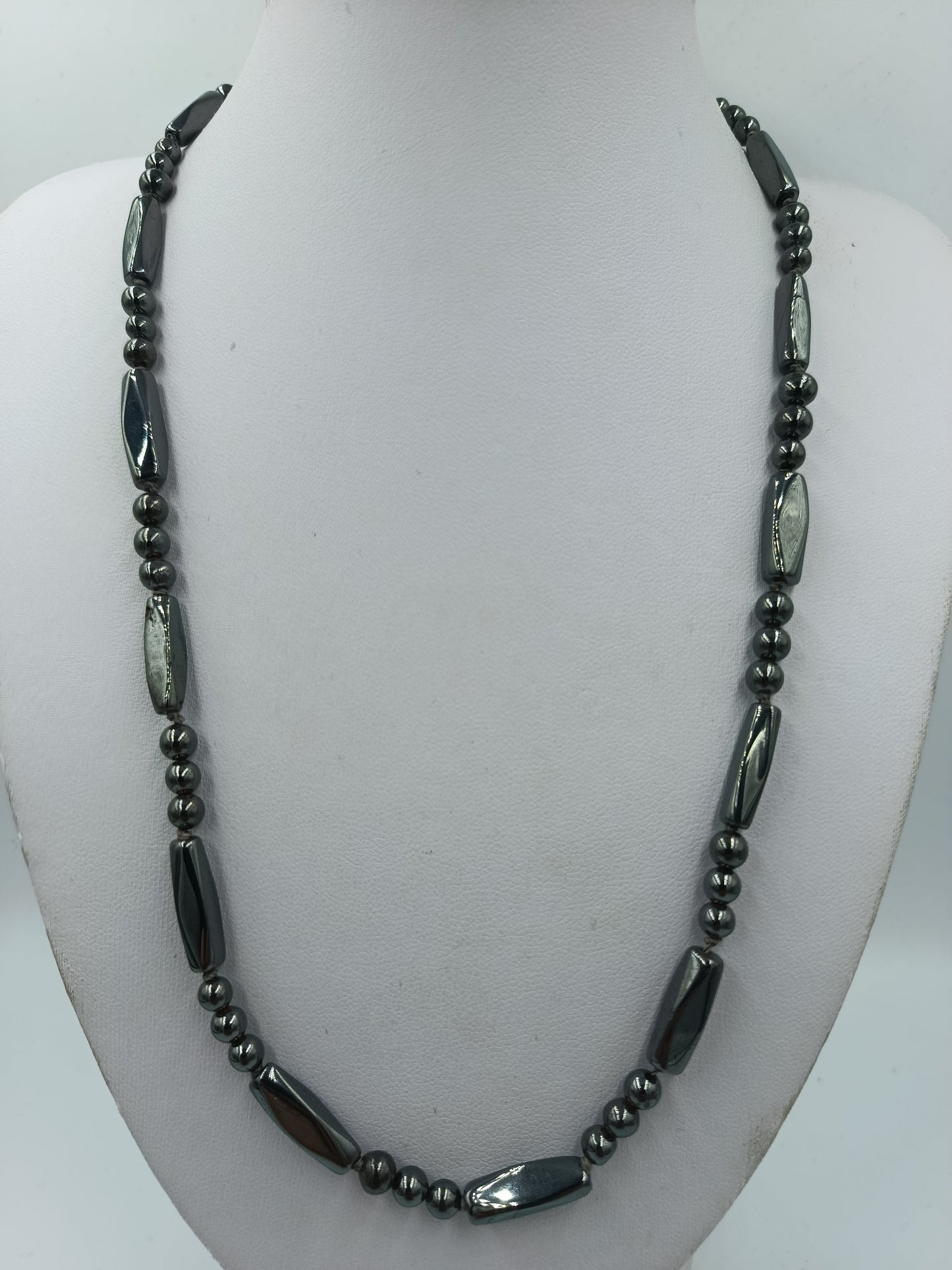 Vintage Hämatit Kette grau metallic Perlen