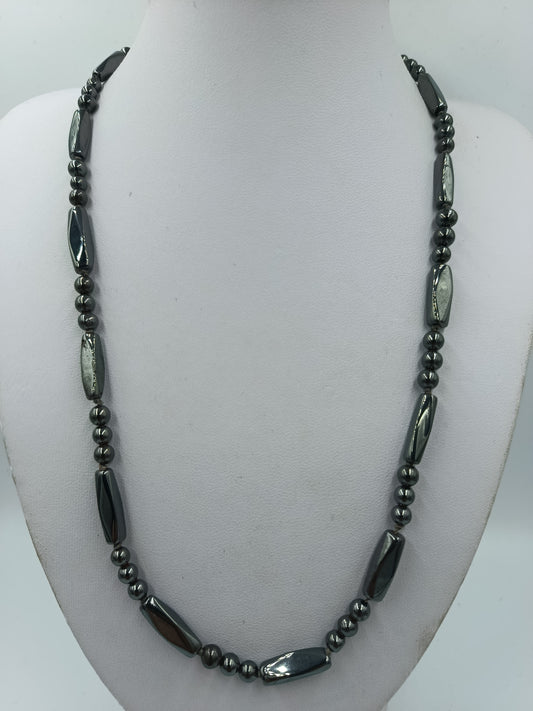 Vintage Hämatit Kette grau metallic Perlen