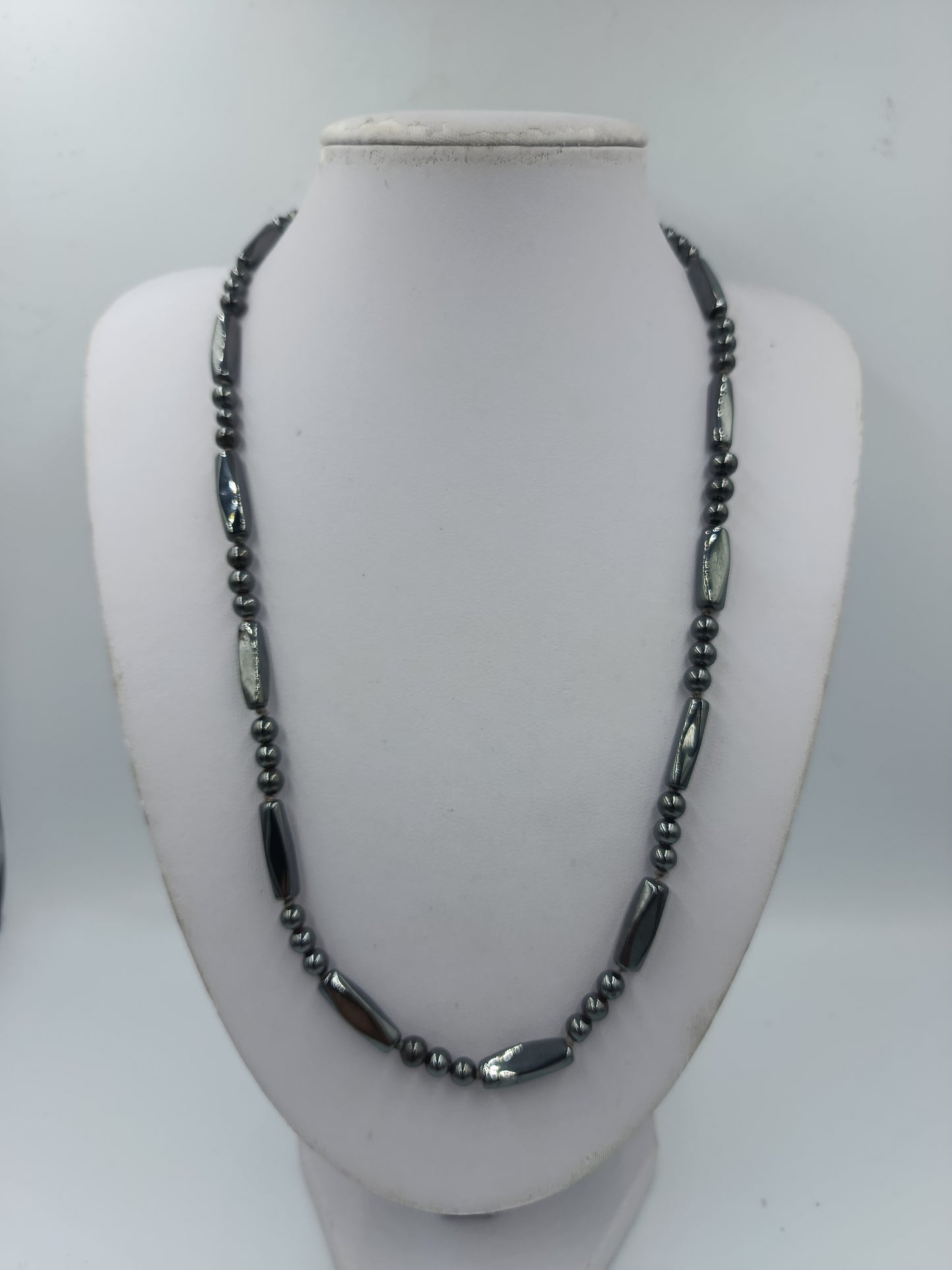 Vintage Hämatit Kette grau metallic Perlen