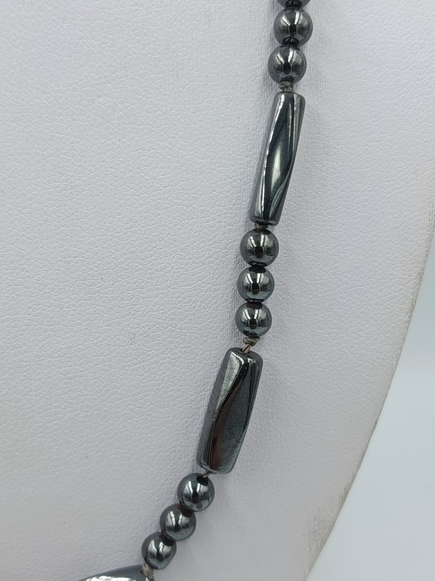 Vintage Hämatit Kette grau metallic Perlen