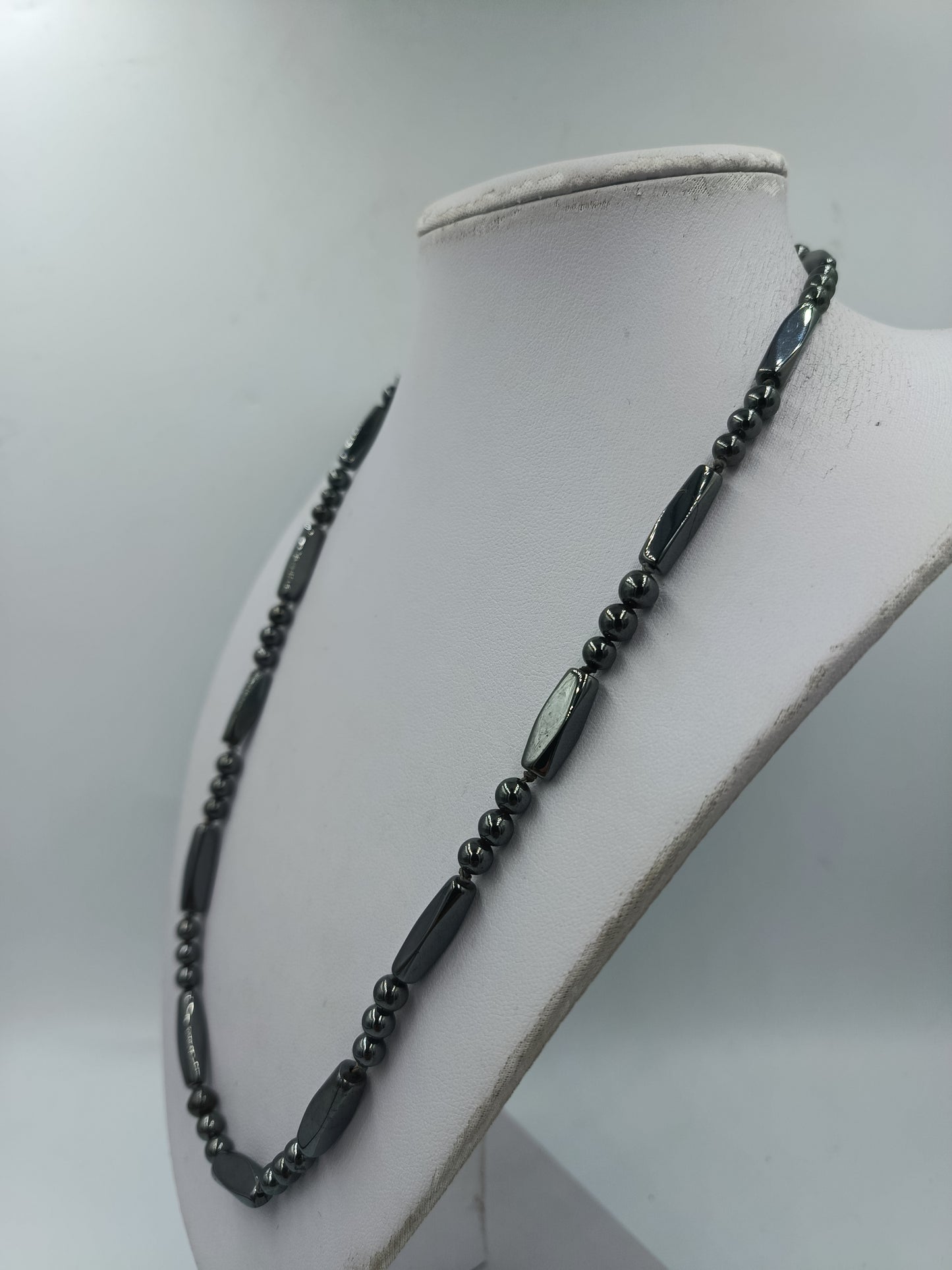 Vintage Hämatit Kette grau metallic Perlen