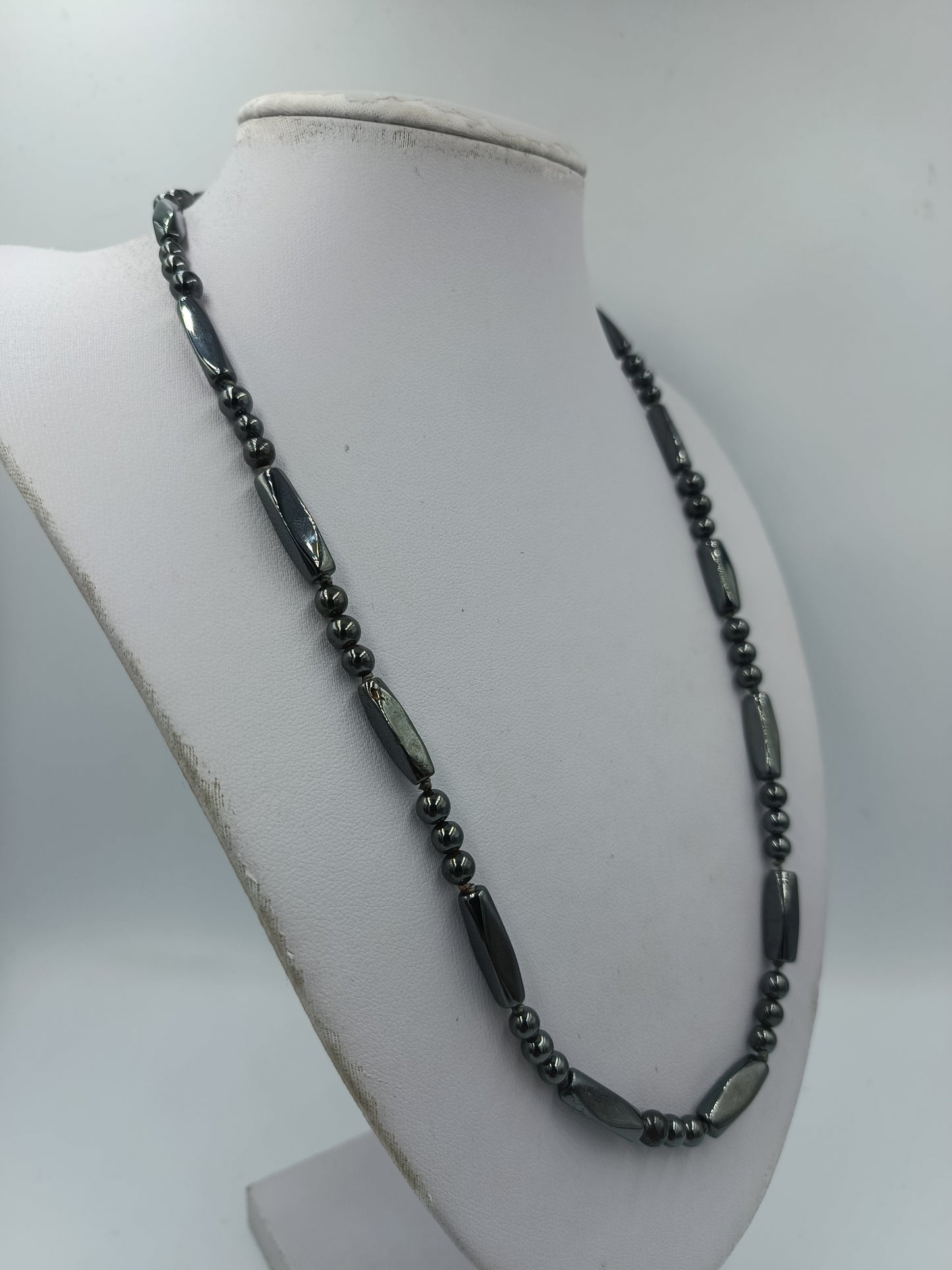 Vintage Hämatit Kette grau metallic Perlen