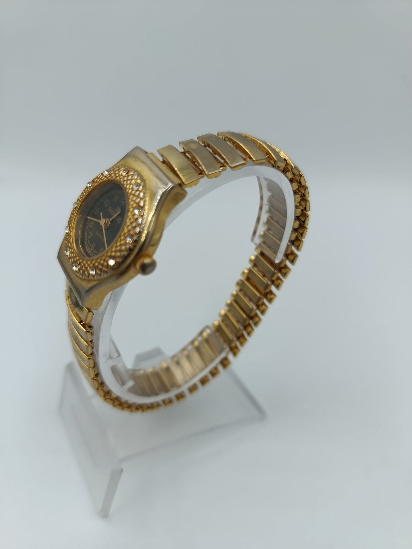 JB MOBIUS Damenarmbanduhr Goldfarben Strass Elastisch Vintage