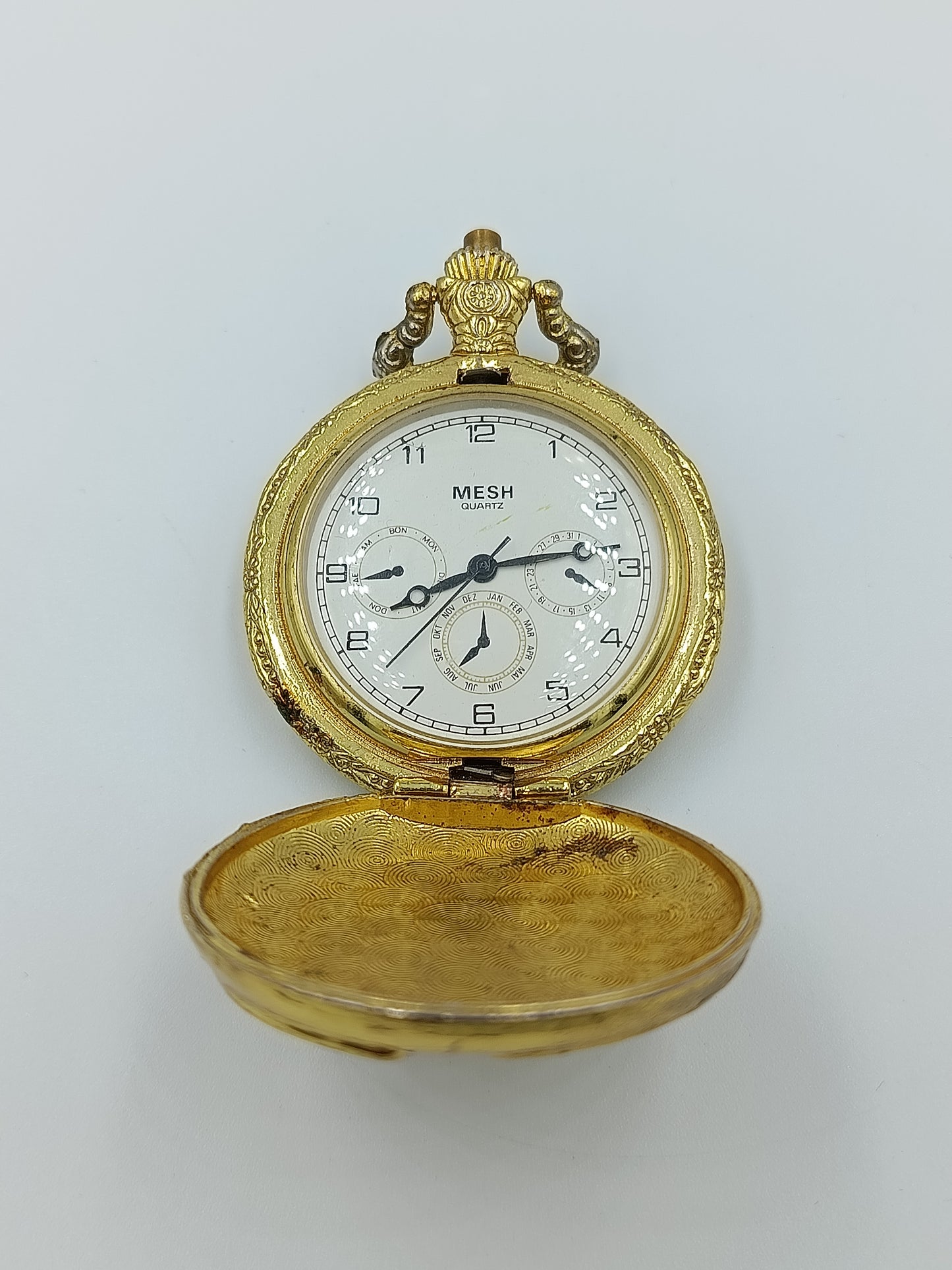 MESH Taschenuhr Goldfarben Quartz Savonette Vintage 7cm