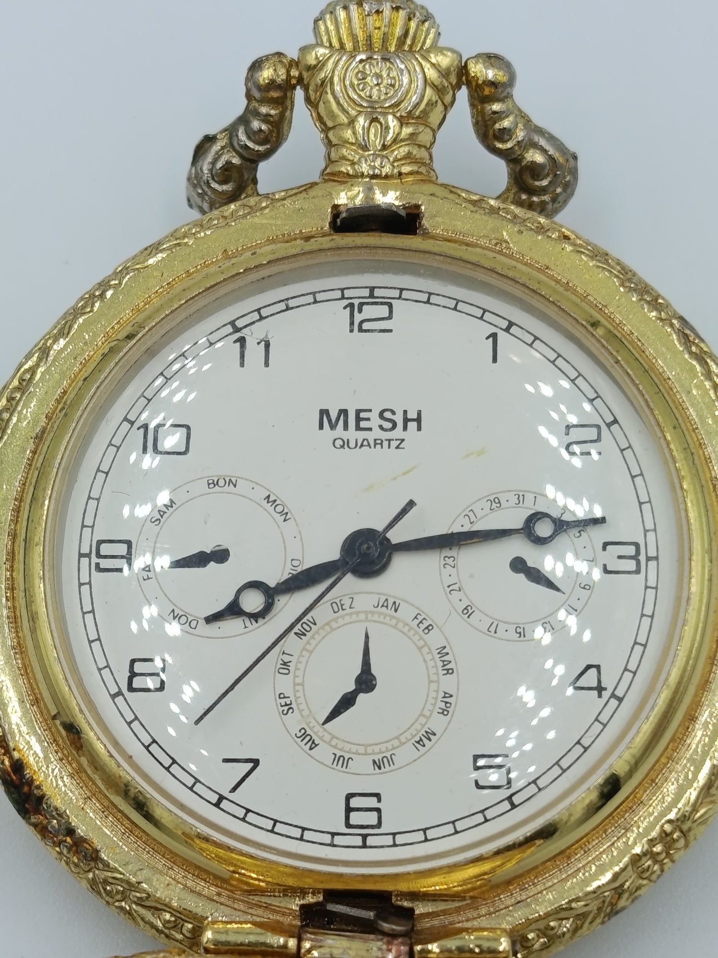 MESH Taschenuhr Goldfarben Quartz Savonette Vintage 7cm